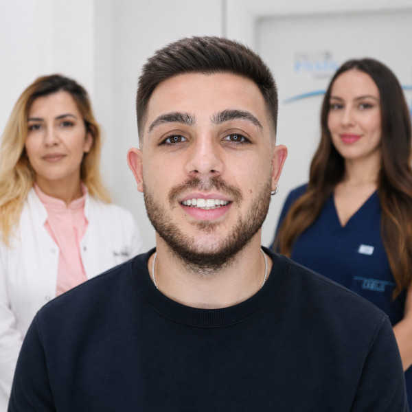 Medico esegue un trapianto di capelli sotto una lampada chirurgica.
