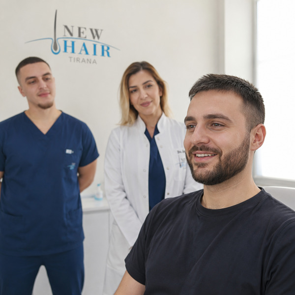Medico esegue un trapianto di capelli sotto una lampada chirurgica.